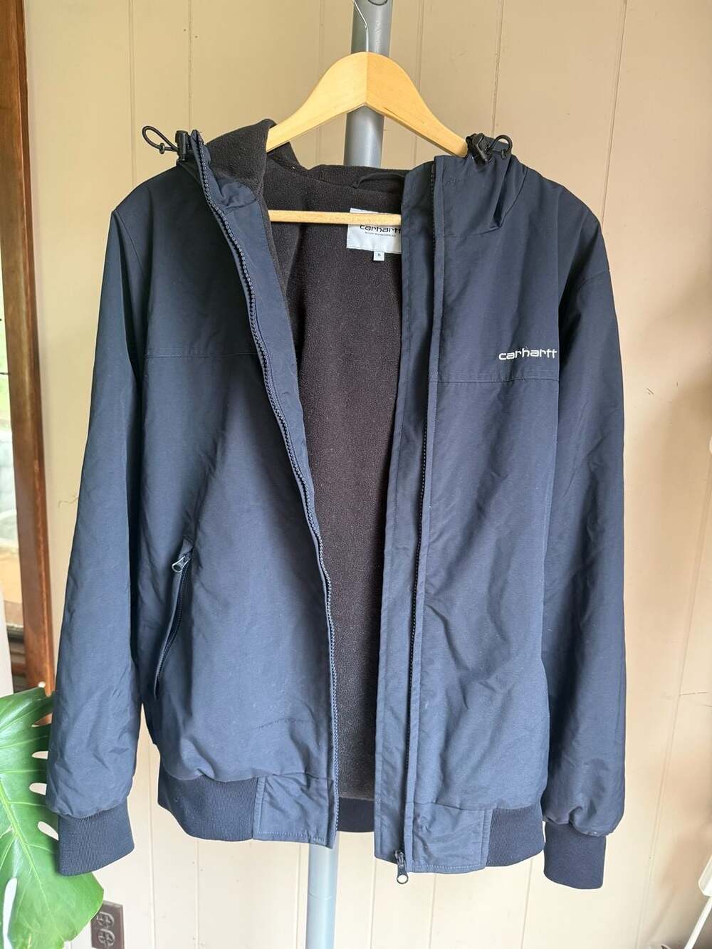 Carhartt WIP Men's Black Hooded Sail Jacket Fleece Lined Size S